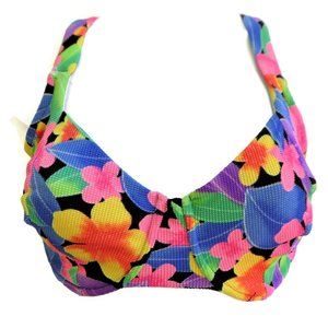 Vintage Bikini Top Underwire Tropical Ribbed Neon Bold Floral Antron Nylon